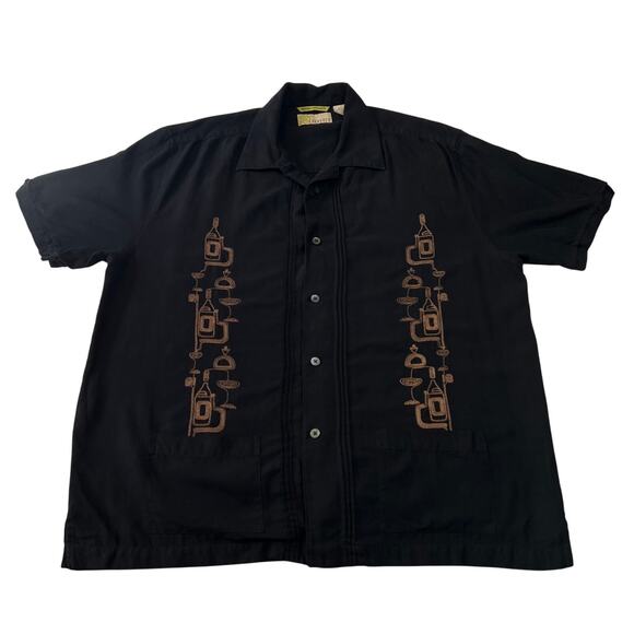 Cubavera Men's Hawaiian Silk Blend Button Up Shirt Size L Embroidered Drinks - Picture 1 of 8